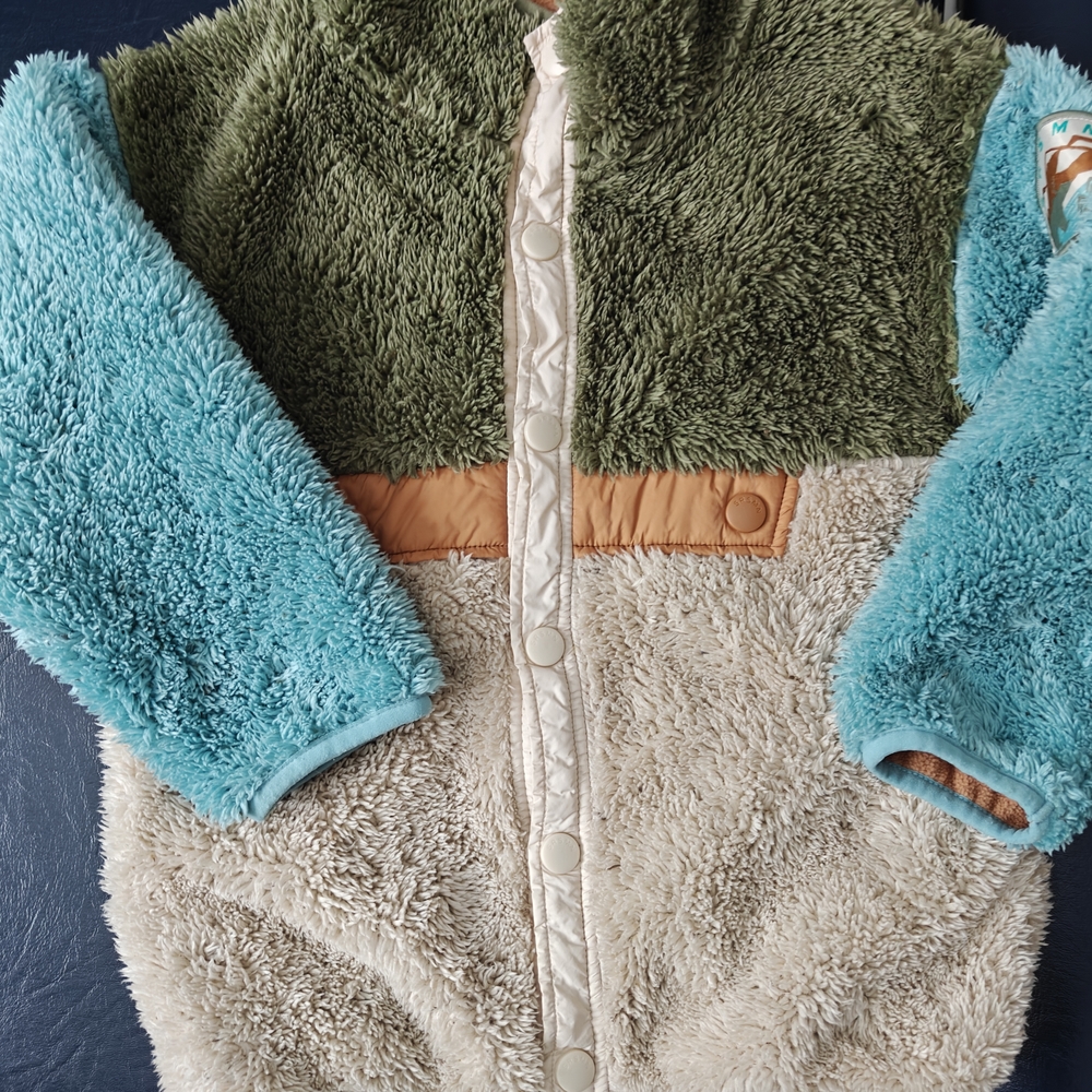 Kids Fleece Jacket in Green, Blue, and Cream